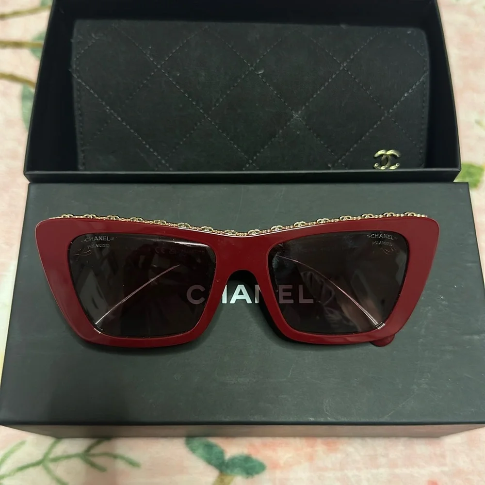 Chanel 5540 Butterly Burgundy Sunglasses with Gold Chain Accent